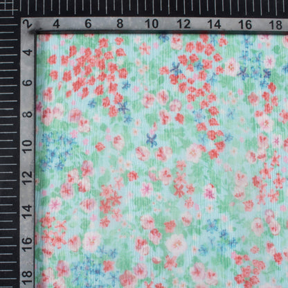Seafoam Green And Red Floral Pattern Digital Print Bemberg Chiffon Fabric