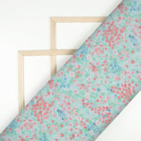 Seafoam Green And Red Floral Pattern Digital Print Bemberg Chiffon Fabric
