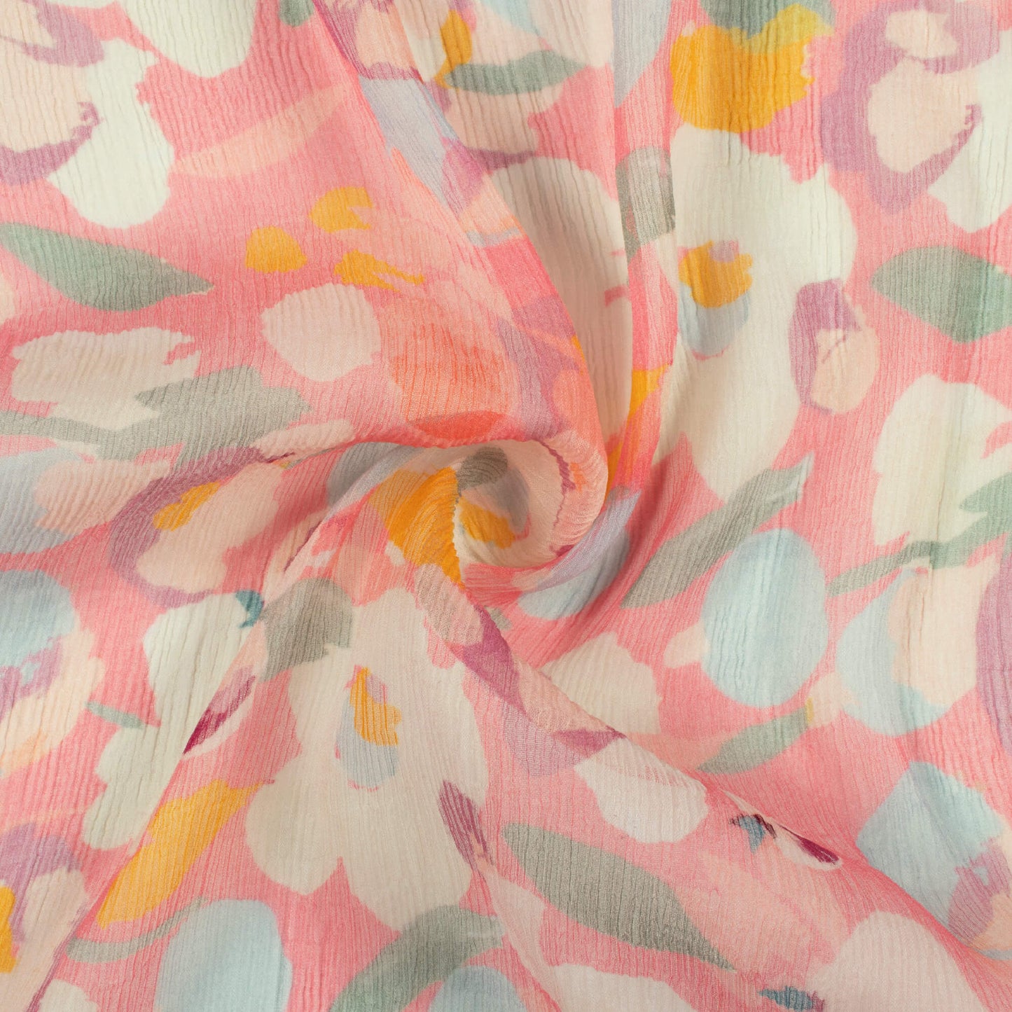 Brick Pink And Cream Floral Pattern Digital Print Bemberg Chiffon Fabric