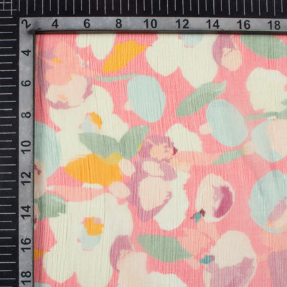 Brick Pink And Cream Floral Pattern Digital Print Bemberg Chiffon Fabric