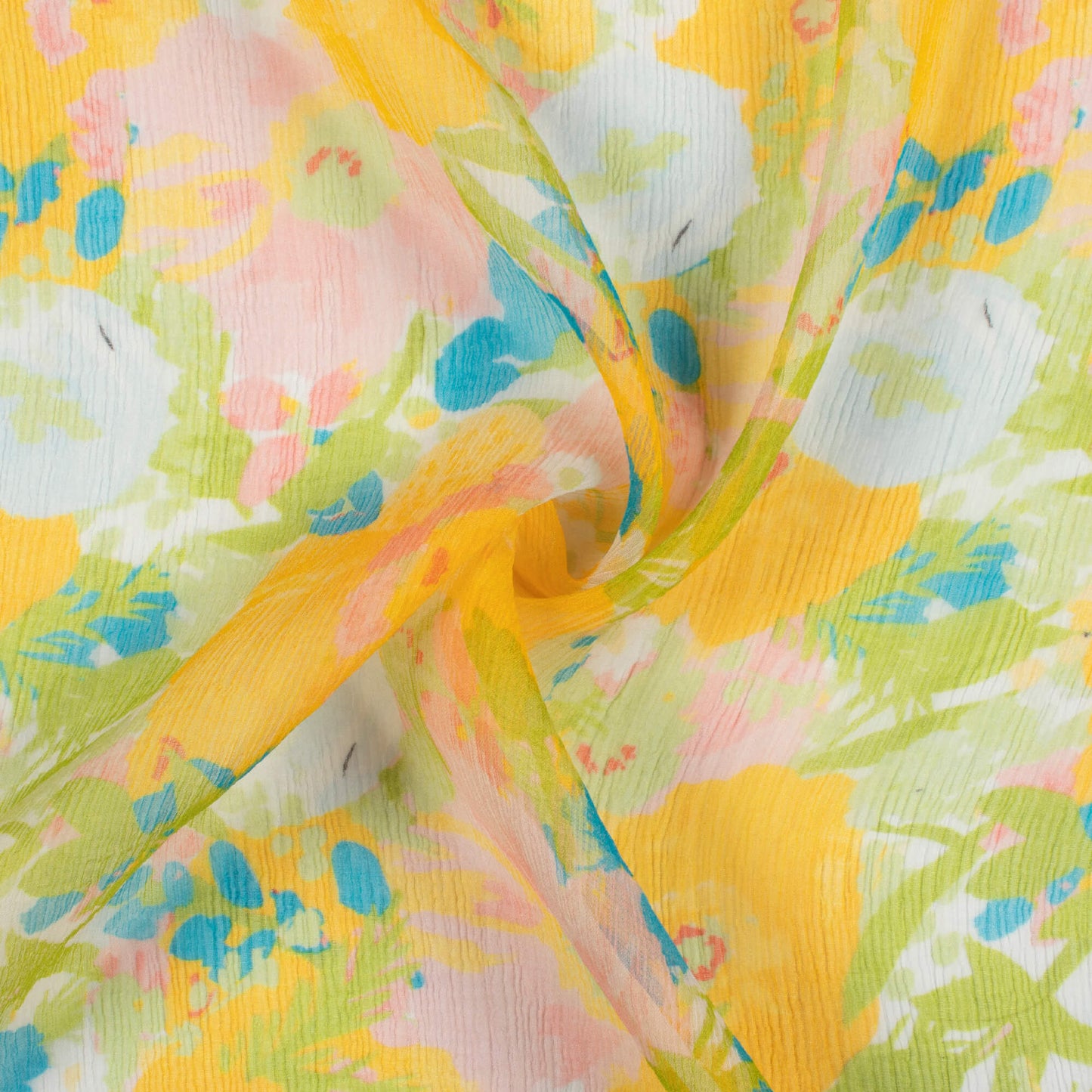 Honey Yellow And Hippie Green Floral Pattern Digital Print Bemberg Chiffon Fabric