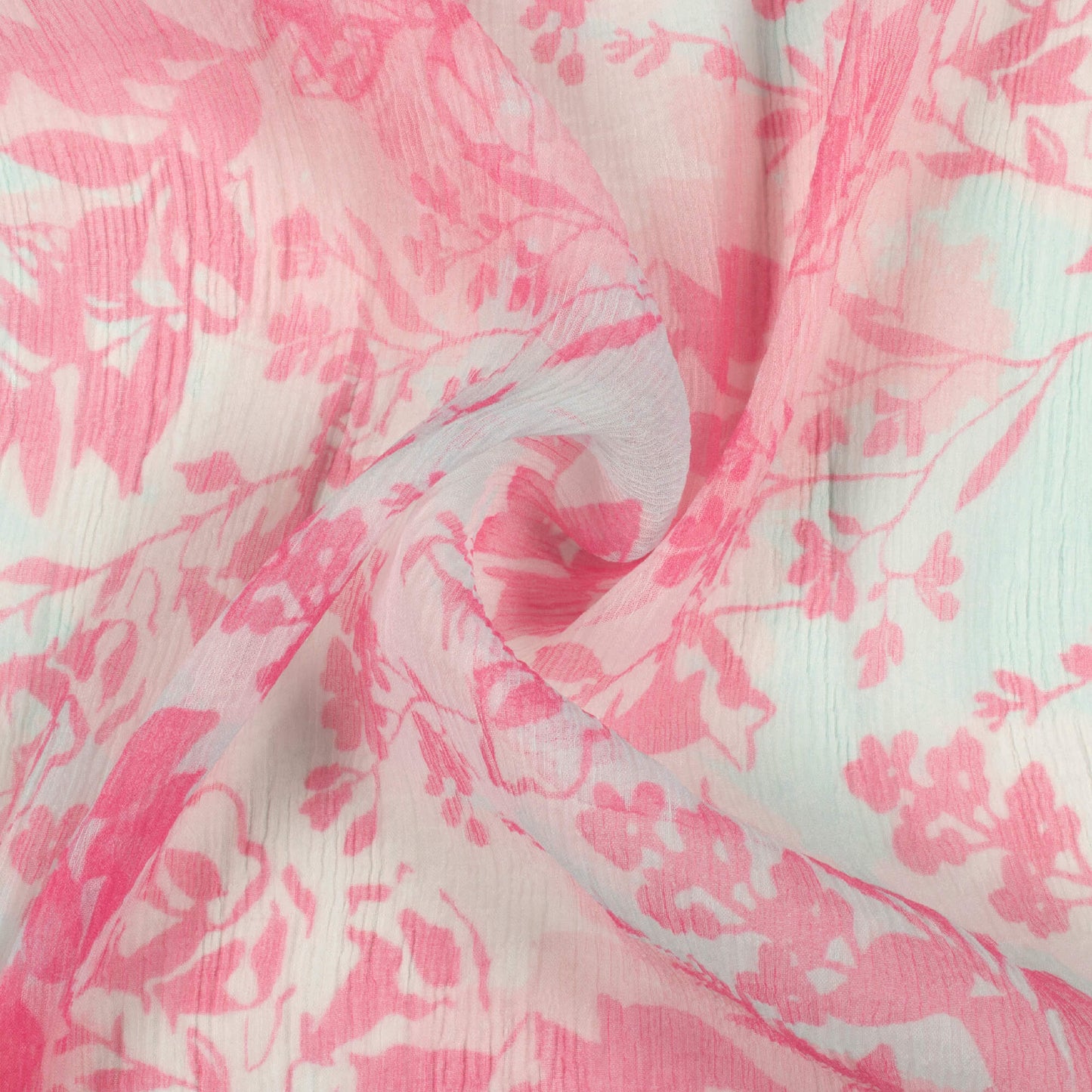 Persian Pink And Pale Blue Floral Pattern Digital Print Bemberg Chiffon Fabric