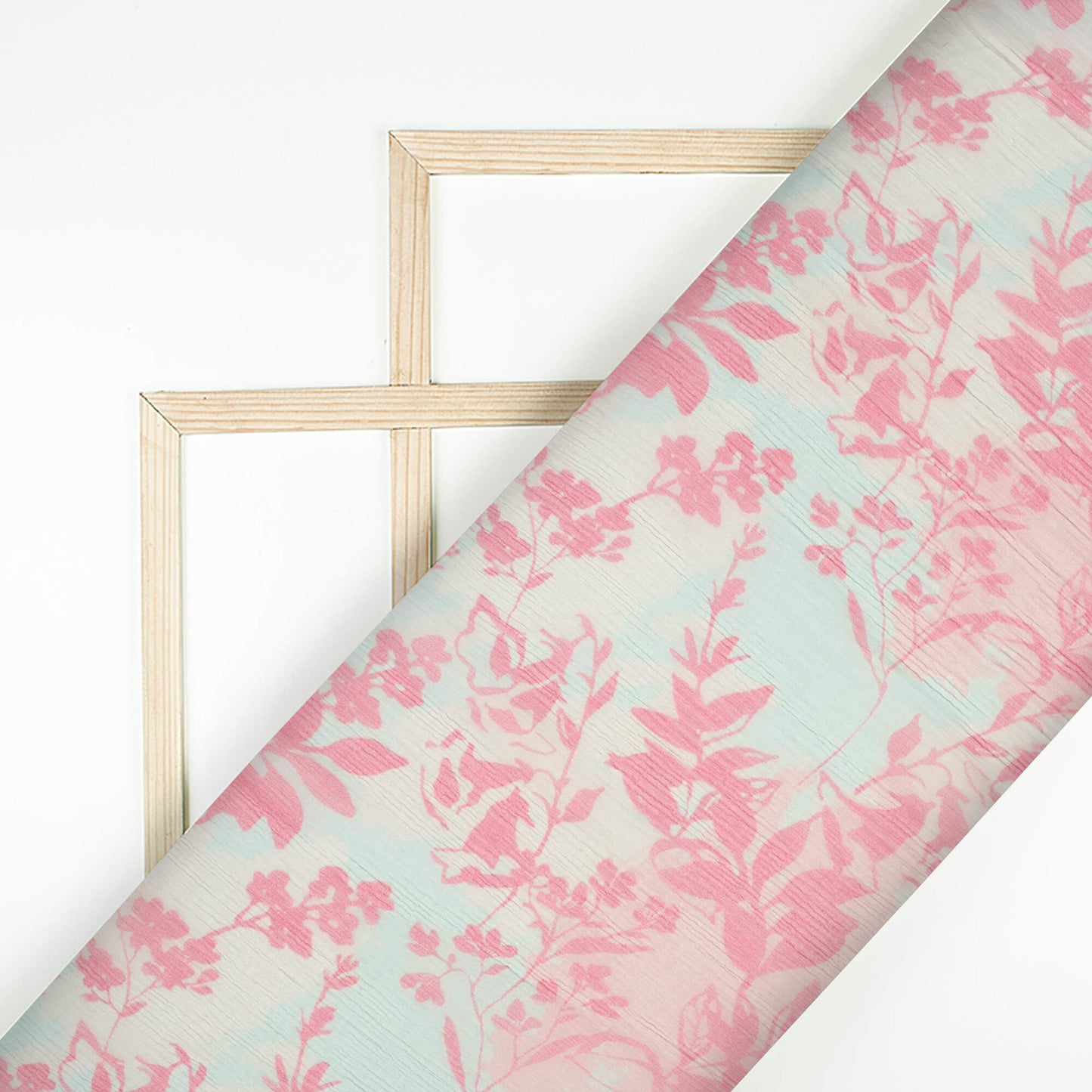 Persian Pink And Pale Blue Floral Pattern Digital Print Bemberg Chiffon Fabric