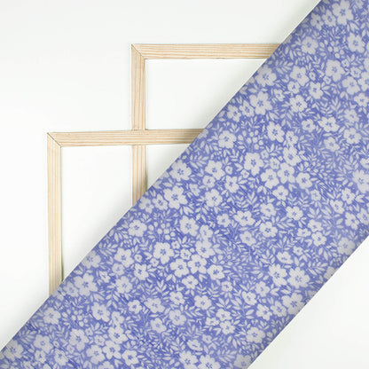 Cornflower Blue And White Floral Pattern Digital Print Bemberg Chiffon Fabric