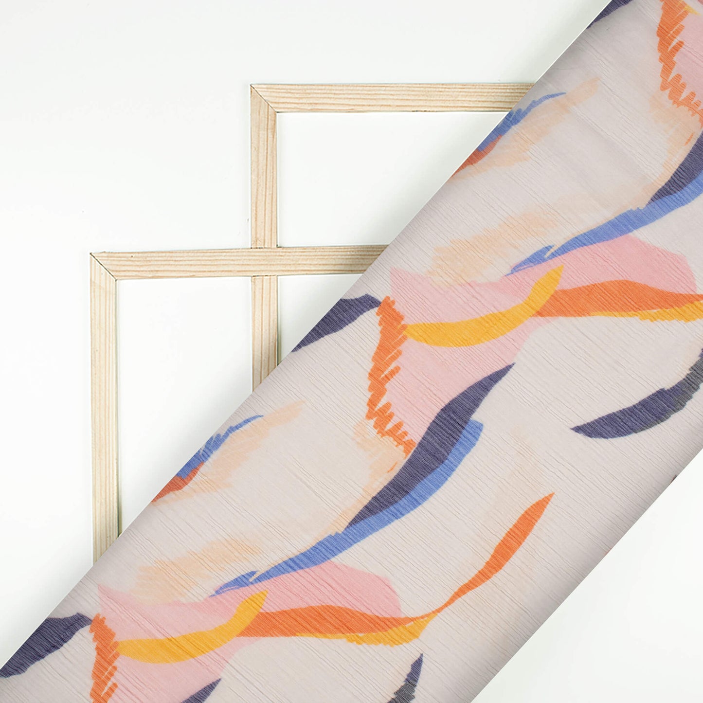 White And Navy Blue Abstract Pattern Digital Print Bemberg Chiffon Fabric