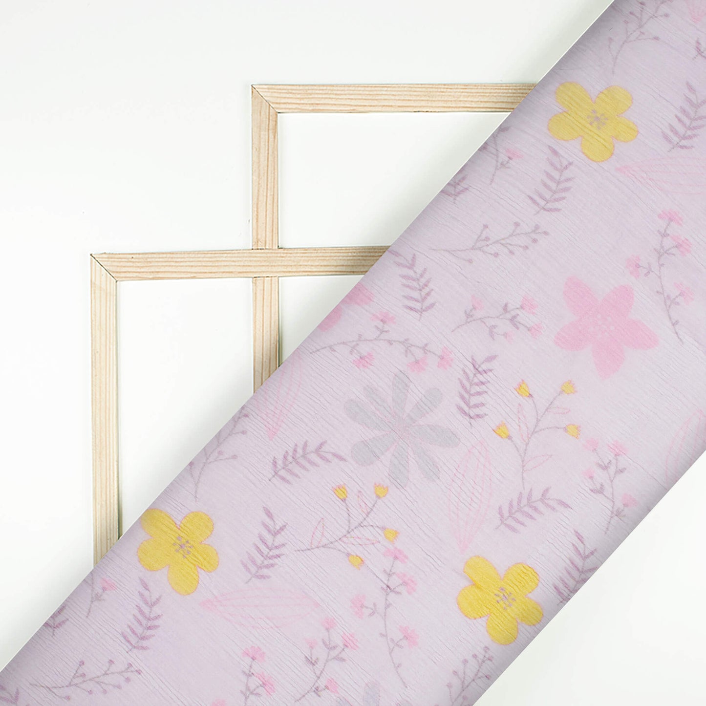 Periwrinkle Purple And Yellow Floral Pattern Digital Print Bemberg Chiffon Fabric