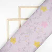 Periwrinkle Purple And Yellow Floral Pattern Digital Print Bemberg Chiffon Fabric