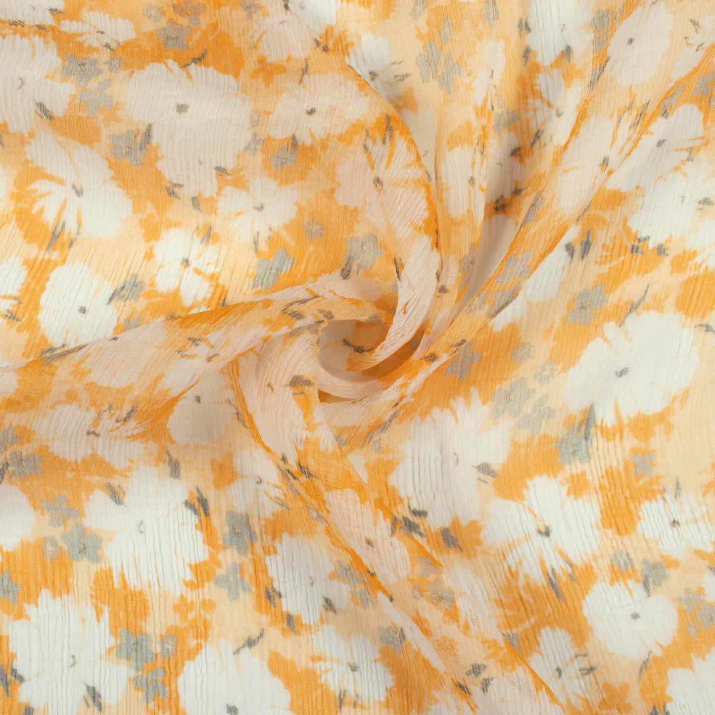 Merigold Orange And White Floral Pattern Digital Print Bemberg Chiffon Fabric