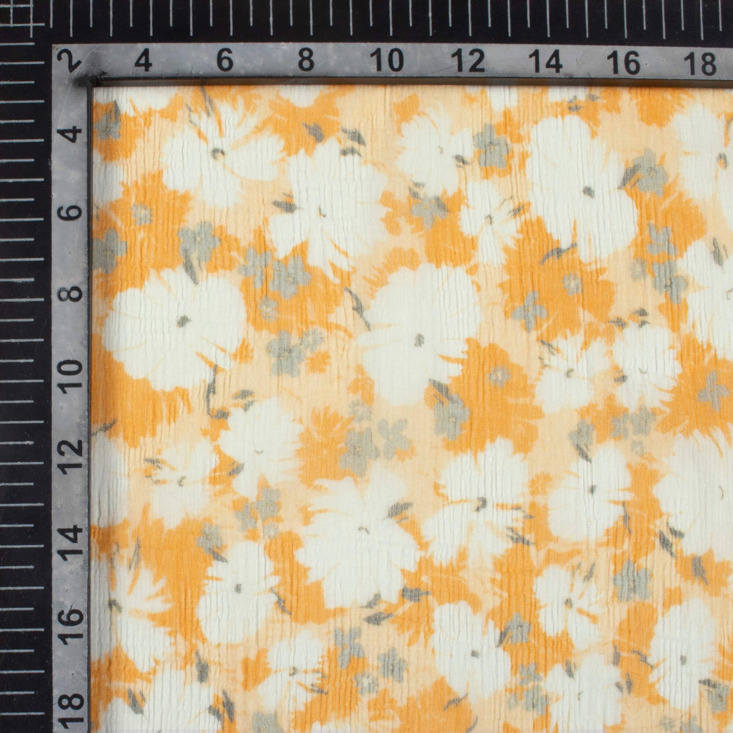 Merigold Orange And White Floral Pattern Digital Print Bemberg Chiffon Fabric