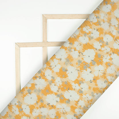Merigold Orange And White Floral Pattern Digital Print Bemberg Chiffon Fabric