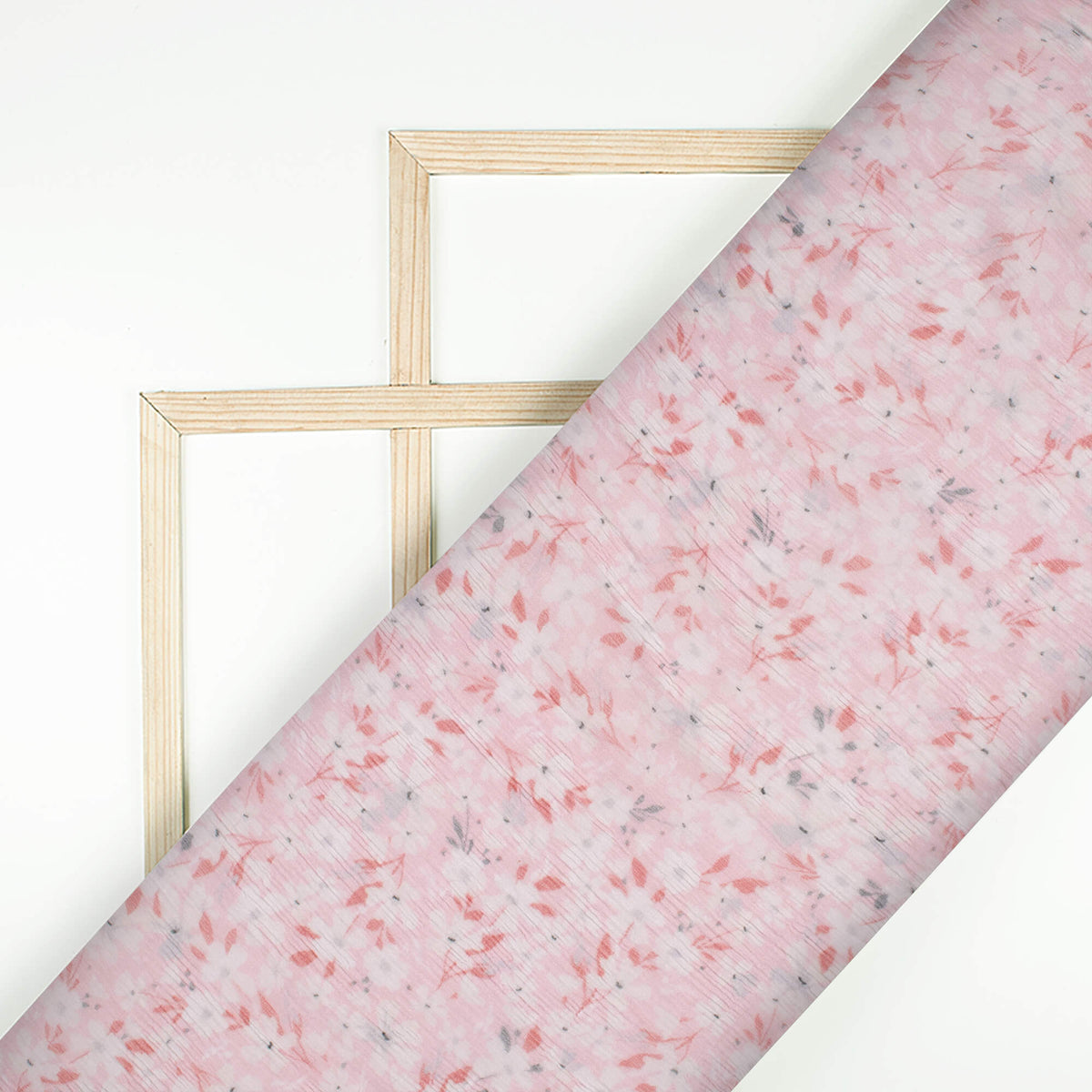 Baby Pink And White Floral Pattern Digital Print Bemberg Chiffon Fabric