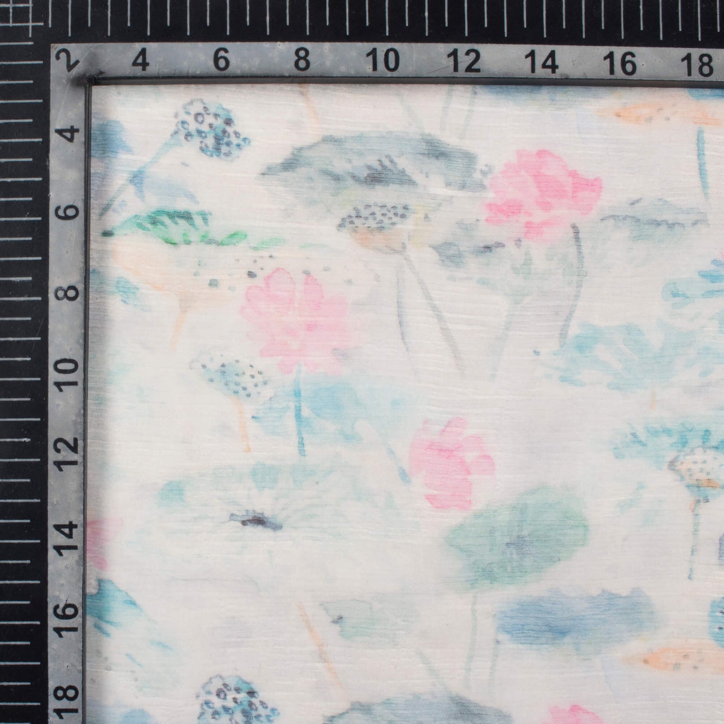 Pale Blue And Pink Floral Pattern Digital Print Bemberg Chiffon Fabric