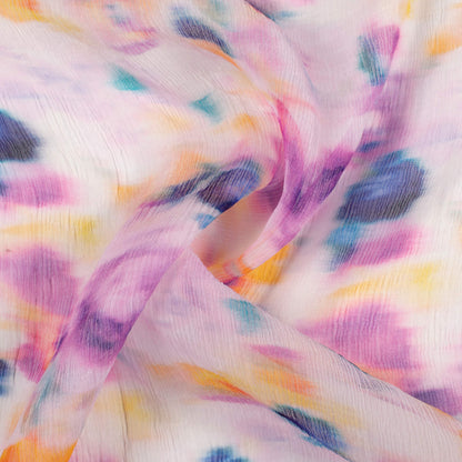 Mauve Purple And White Abstract Pattern Digital Print Bemberg Chiffon Fabric