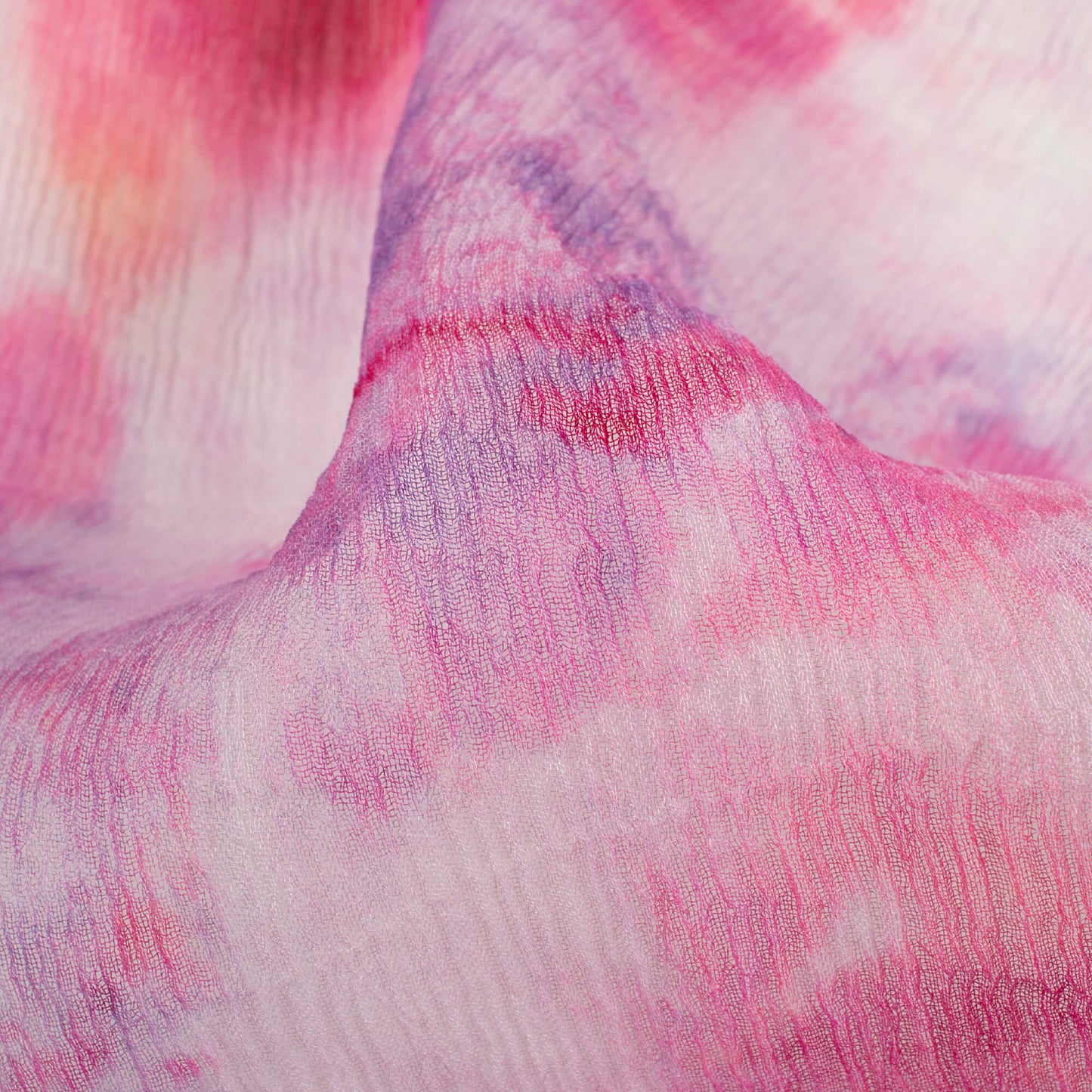 White And Pink Tie & Dye Pattern Digital Print Bemberg Chiffon Fabric