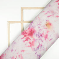 White And Pink Tye And Dye Pattern Digital Print Bemberg Chiffon Fabric