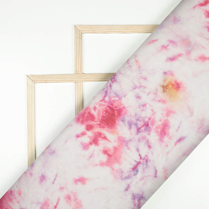 White And Pink Tye And Dye Pattern Digital Print Bemberg Chiffon Fabric