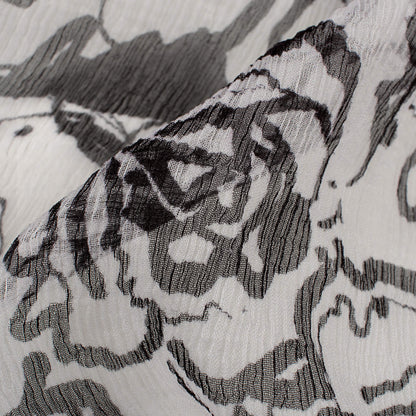 Black And White Floral Pattern Digital Print Bemberg Chiffon Fabric