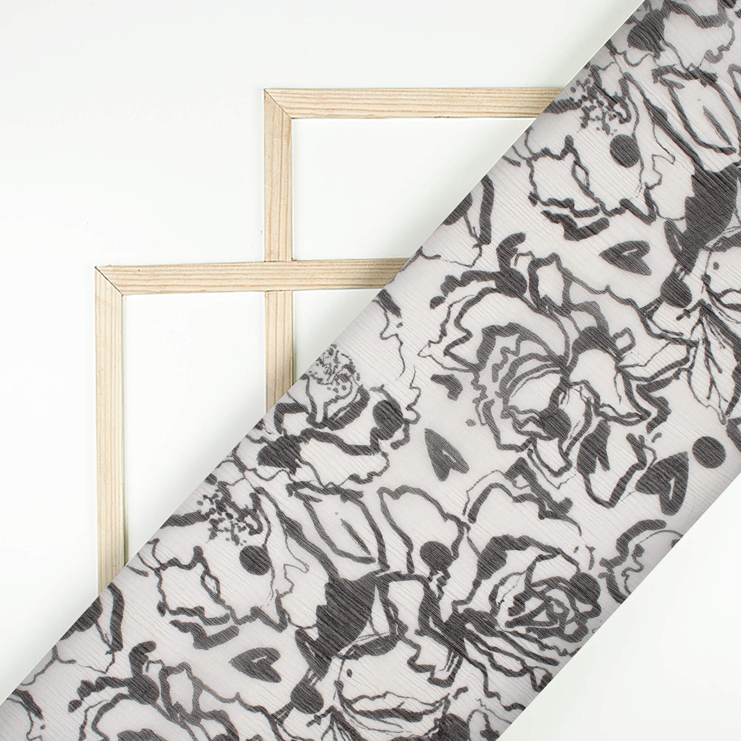 Black And White Floral Pattern Digital Print Bemberg Chiffon Fabric