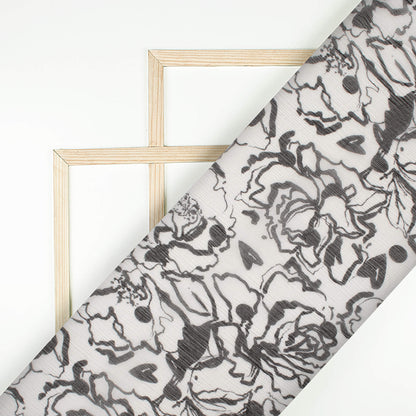 Black And White Floral Pattern Digital Print Bemberg Chiffon Fabric