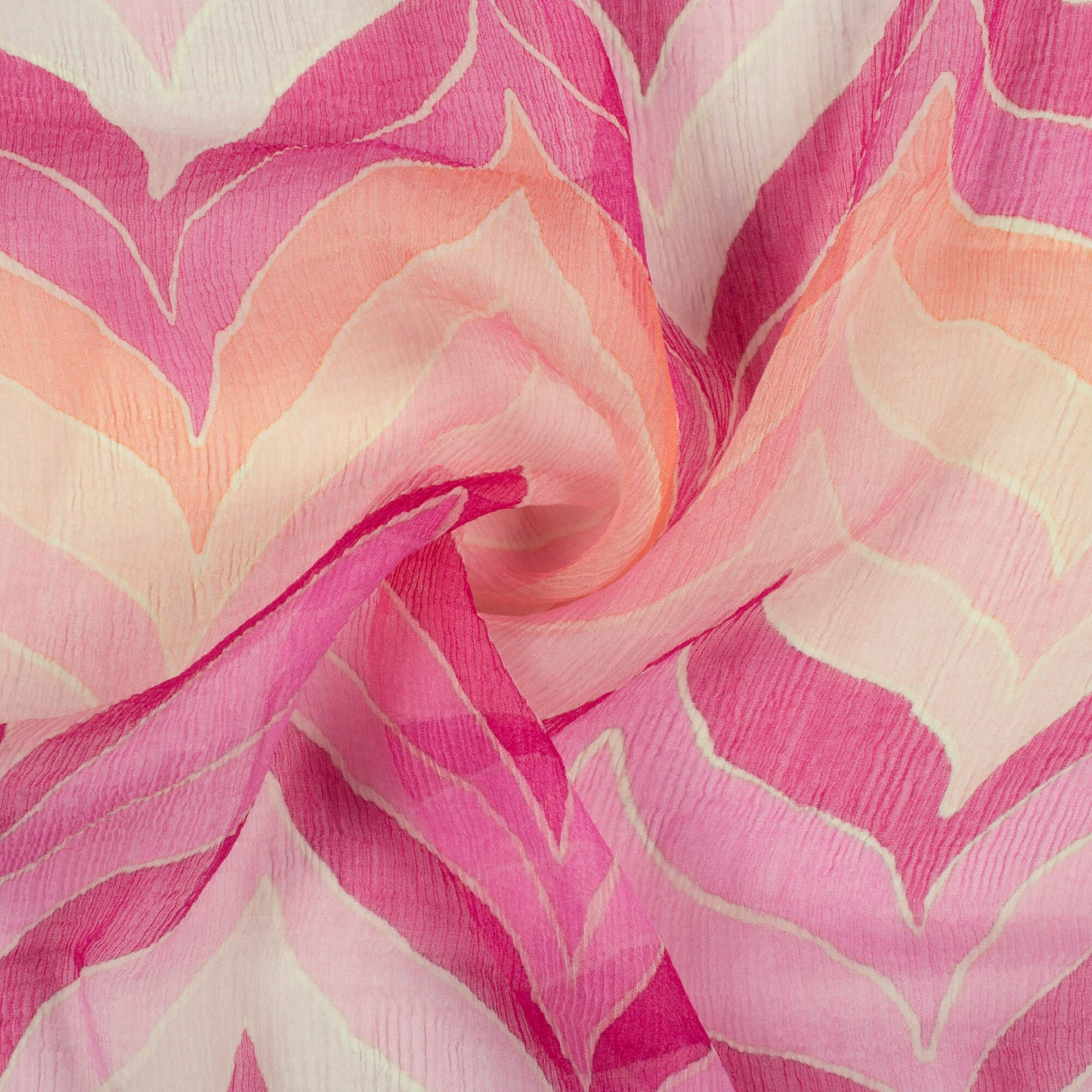 Pink And Beige Chevron Pattern Digital Print Bemberg Chiffon Fabric