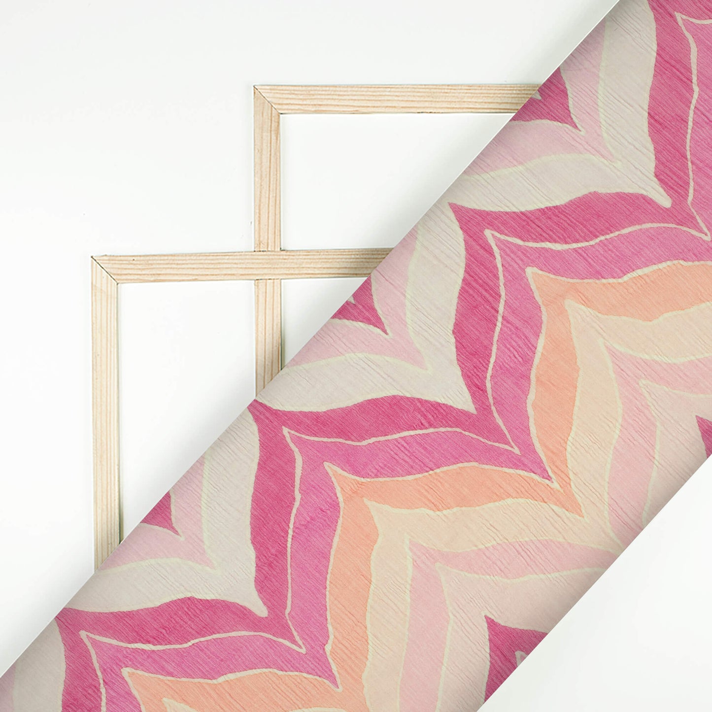 Pink And Beige Chevron Pattern Digital Print Bemberg Chiffon Fabric