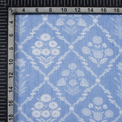 Royal Blue And White Floral Pattern Digital Print Bemberg Chiffon Fabric
