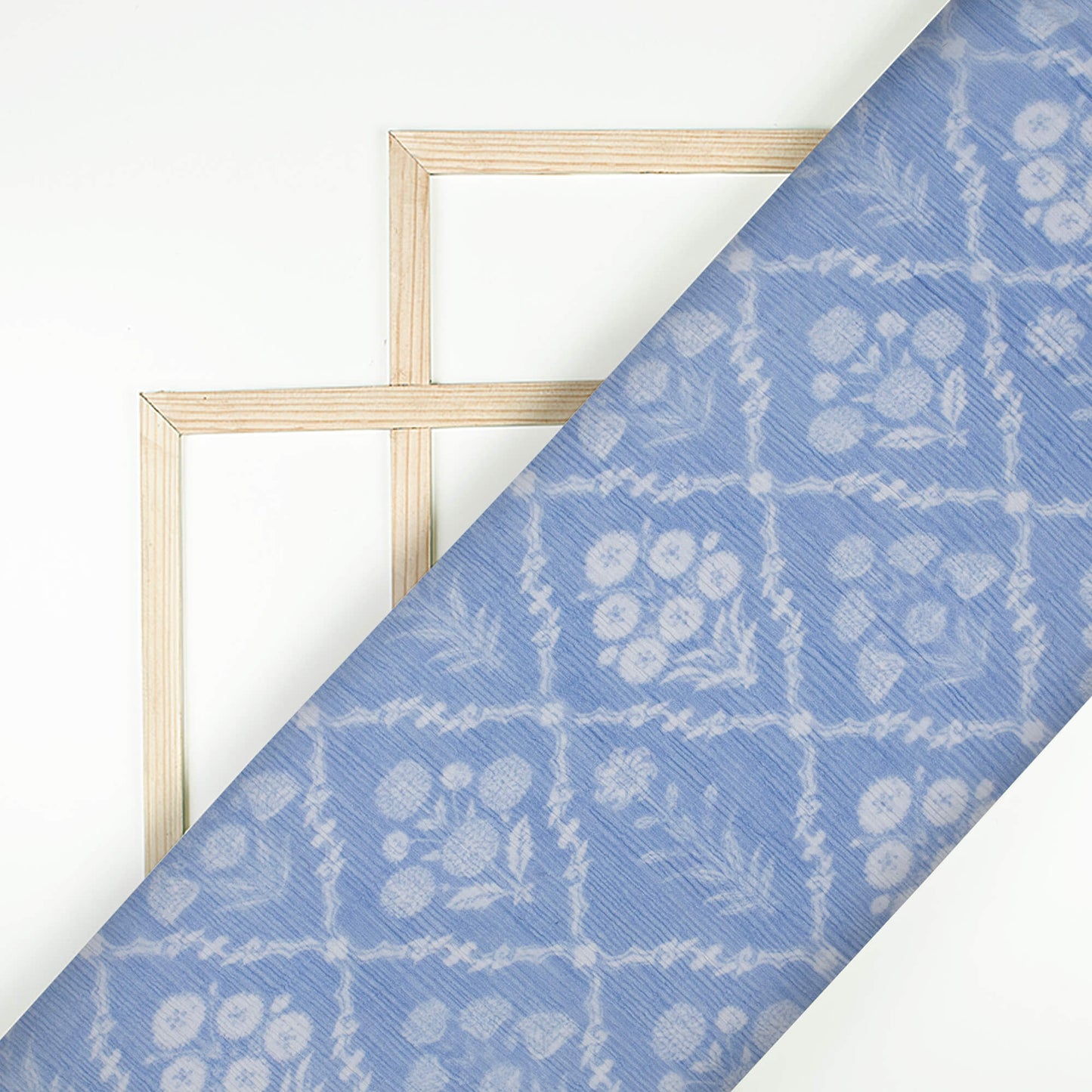 Royal Blue And White Floral Pattern Digital Print Bemberg Chiffon Fabric