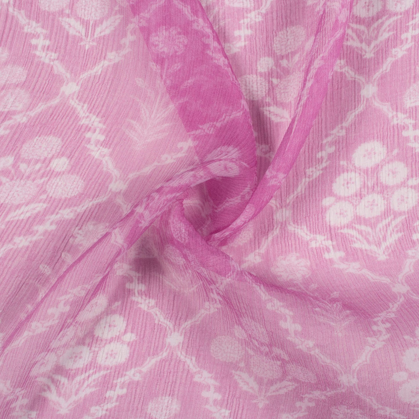 Hippie Pink And White Floral Pattern Digital Print Bemberg Chiffon Fabric