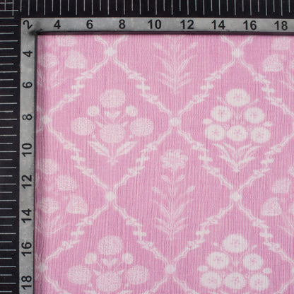 Hippie Pink And White Floral Pattern Digital Print Bemberg Chiffon Fabric