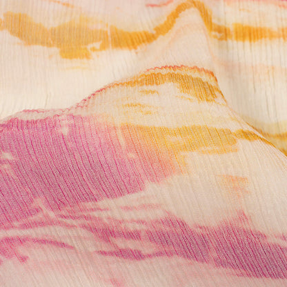 Cream And Magenta Pink Shiiborii Pattern Digital Print Bemberg Chiffon Fabric