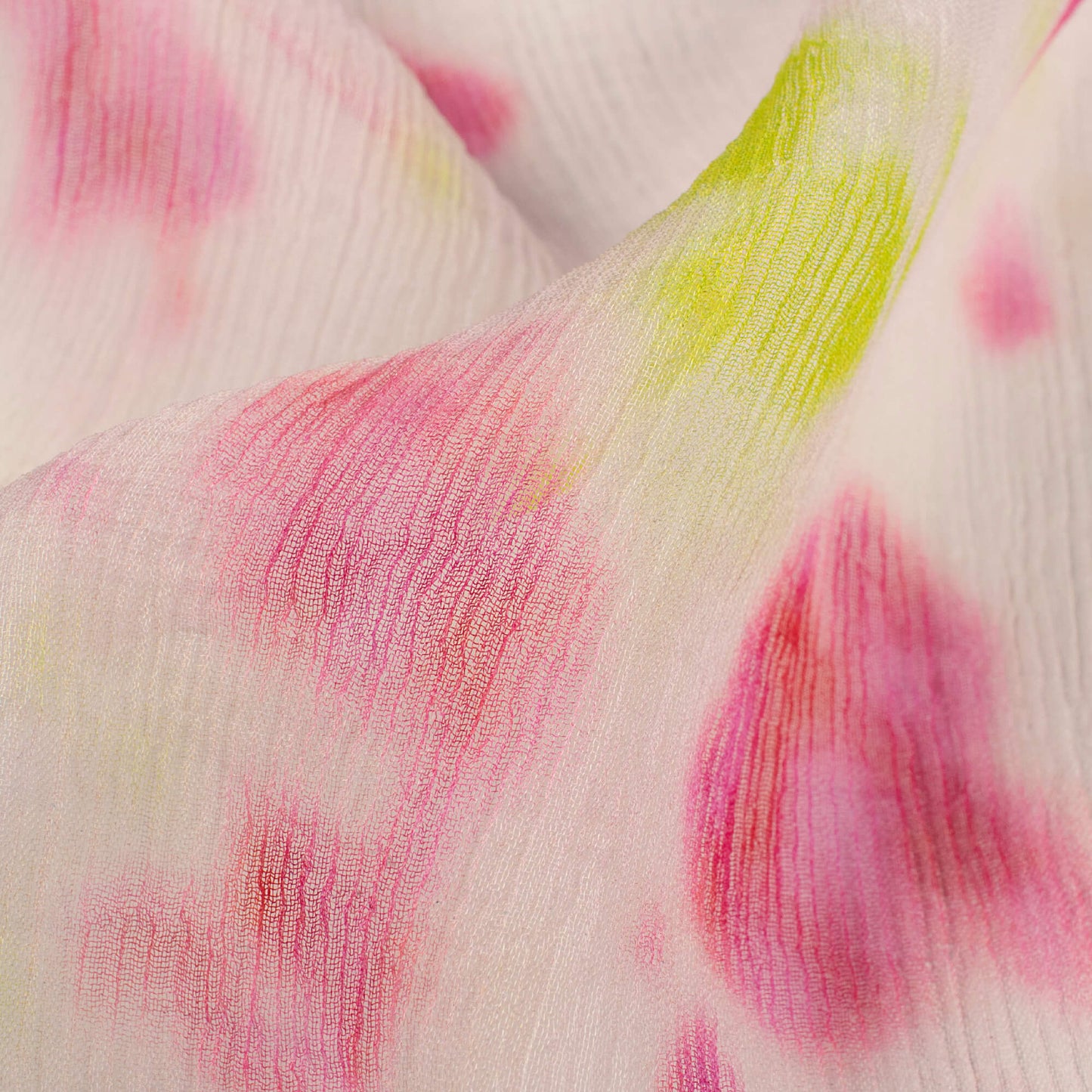 Oat Beige And Pink Tie & Dye Pattern Digital Print Bemberg Chiffon Fabric