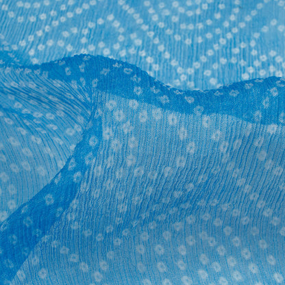 Azure Blue And White Bandhanii Pattern Digital Print Bemberg Chiffon Fabric