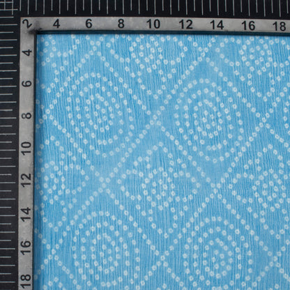 Azure Blue And White Bandhanii Pattern Digital Print Bemberg Chiffon Fabric