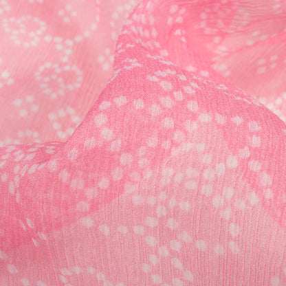 Lemonade Pink And White Bandhanii Pattern Digital Print Bemberg Chiffon Fabric