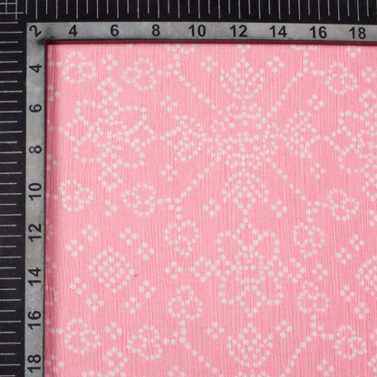 Lemonade Pink And White Bandhanii Pattern Digital Print Bemberg Chiffon Fabric