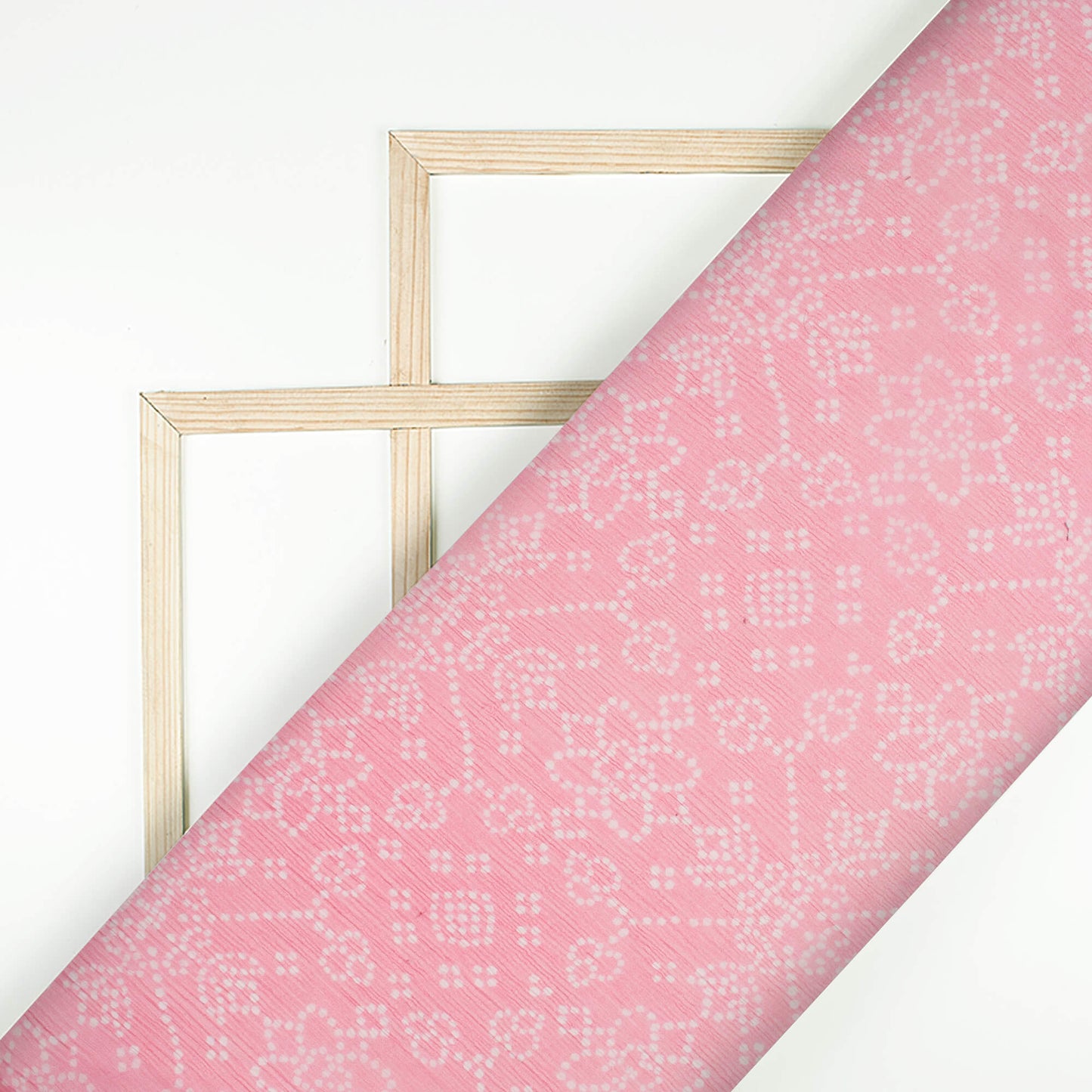 Lemonade Pink And White Bandhani Pattern Digital Print Bemberg Chiffon Fabric