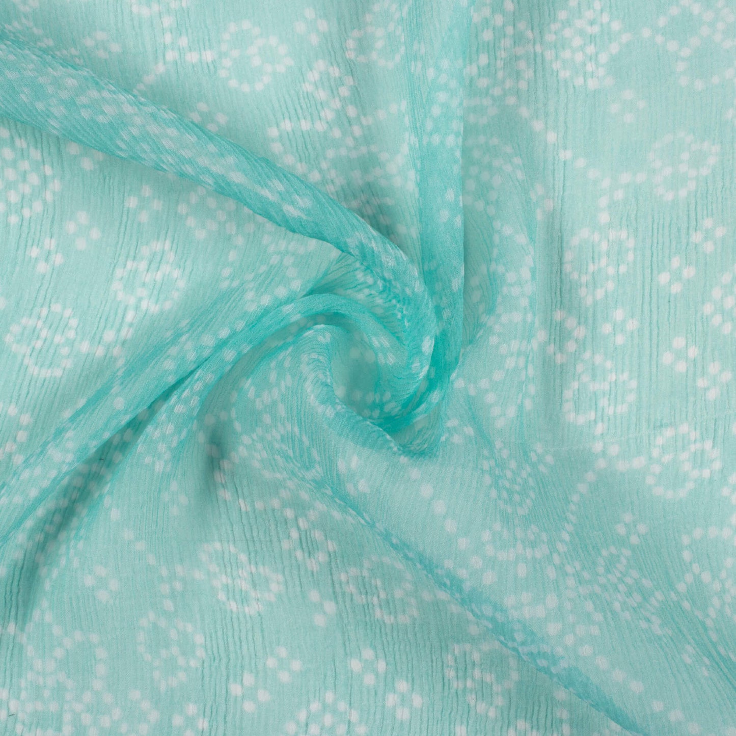 Blizzard Blue And White Bandhani Pattern Digital Print Bemberg Chiffon Fabric