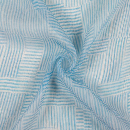 Blue And White Abstract Pattern Digital Print Bemberg Chiffon Fabric