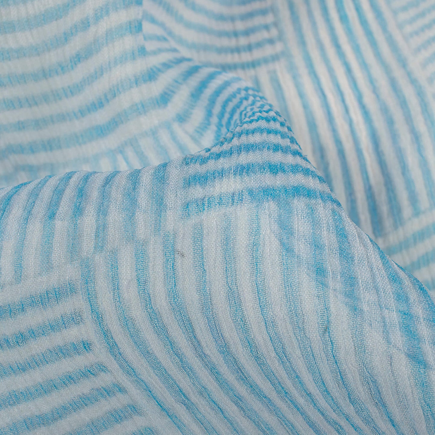 Blue And White Abstract Pattern Digital Print Bemberg Chiffon Fabric