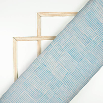 Blue And White Abstract Pattern Digital Print Bemberg Chiffon Fabric