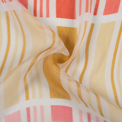 Olive Green And Red Stripes Pattern Digital Print Bemberg Chiffon Fabric
