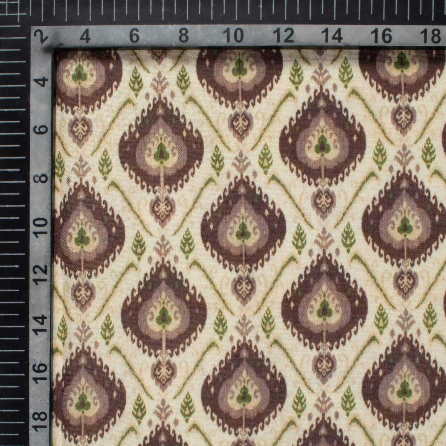 Cream And Dark Brown Ethnic Pattern Digital Print Linen Textured Fabric (Width 56 Inches)