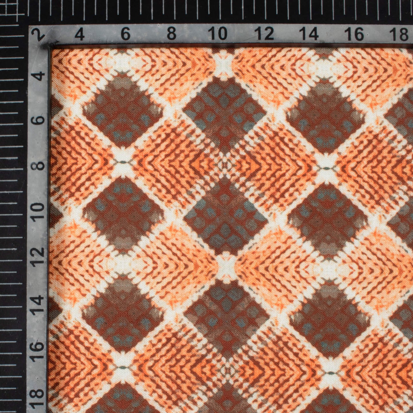 Bronze Orange And Maroon Batik Pattern Digital Print Linen Textured Fabric (Width 56 Inches)