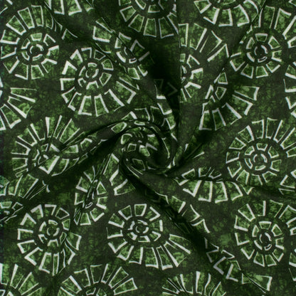 Forest Green Geometric Pattern Digital Print Linen Textured Fabric (Width 56 Inches)