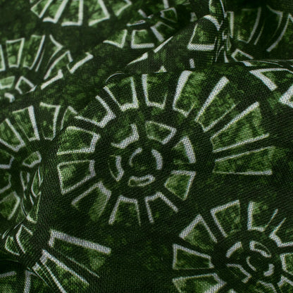 Forest Green Geometric Pattern Digital Print Linen Textured Fabric (Width 56 Inches)