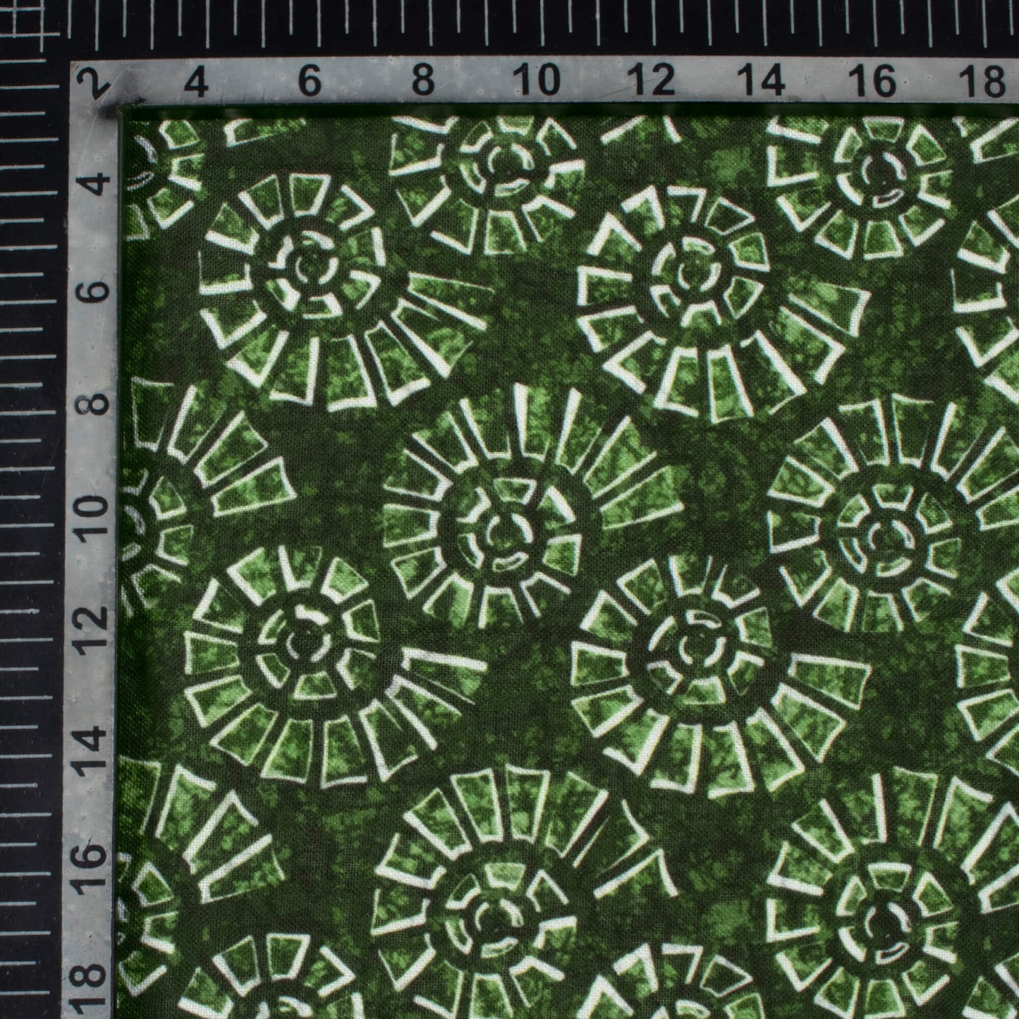 Forest Green Geometric Pattern Digital Print Linen Textured Fabric (Width 56 Inches)
