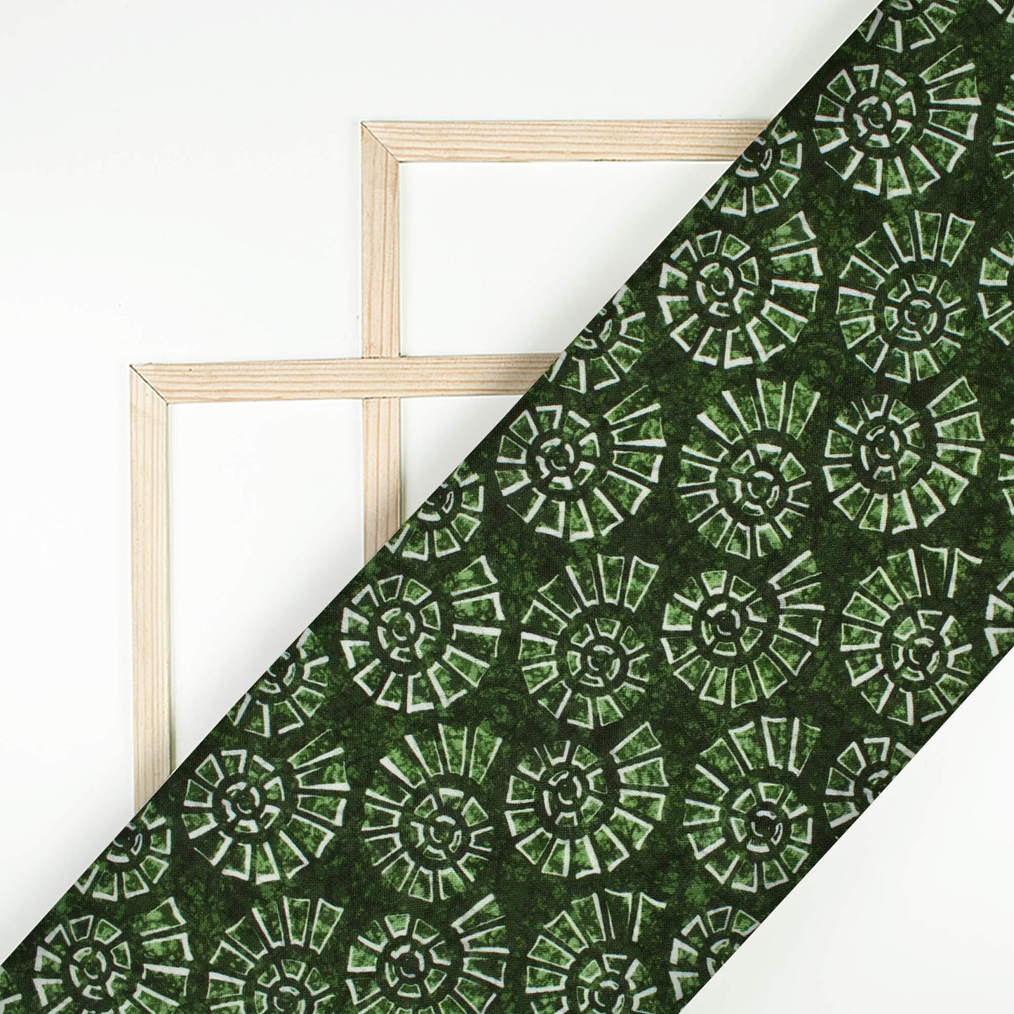Forest Green Geometric Pattern Digital Print Linen Textured Fabric (Width 56 Inches)
