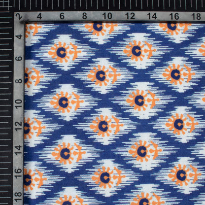Space Blue And Orange Ethnic Pattern Digital Print Linen Textured Fabric (Width 56 Inches)