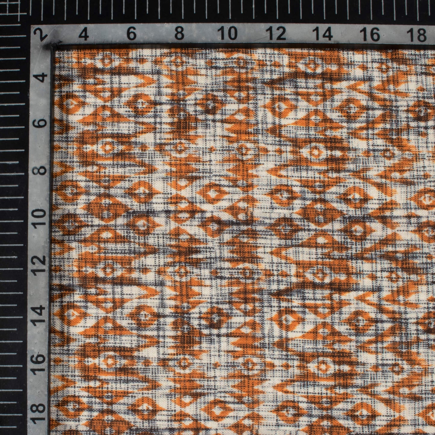 Beige And Spice Orange Ethnic Pattern Digital Print Linen Textured Fabric (Width 56 Inches)