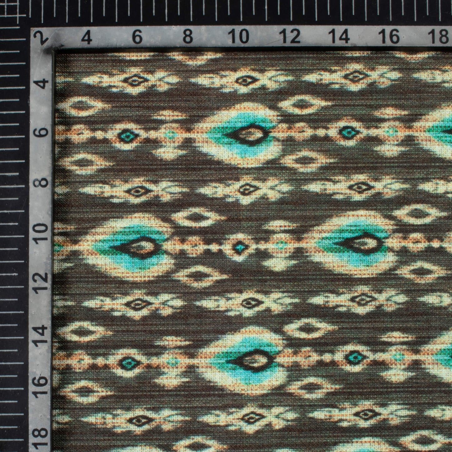Uniform Green And Aqua Blue Ethnic Pattern Digital Print Linen Textured Fabric (Width 56 Inches)